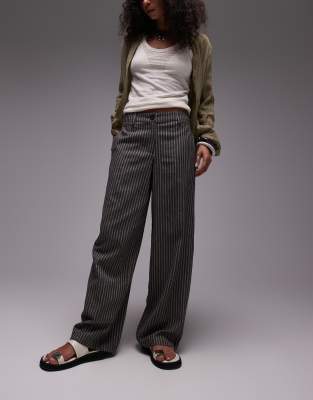 Pantalon Satiné Imprimé Topshop - Rayures Marine, Noir Et Blanc - Taille 8