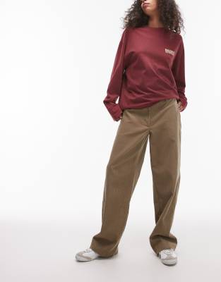 Topshop - Pantalon taille basse en velours côtelé - Camel-Neutre