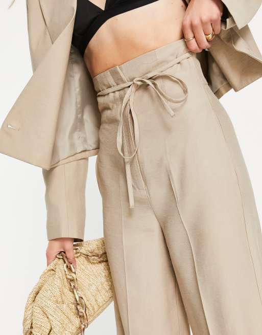 Pantalon beige outlet taille haute