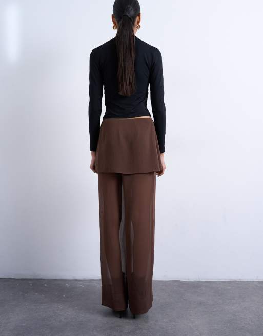 Topshop - Pantalon transparent avec jupe superposée - Marron, 3 de 5