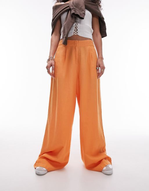 Topshop - Pantalon ultra ample en lin à taille haute - Orange, 4 de 5