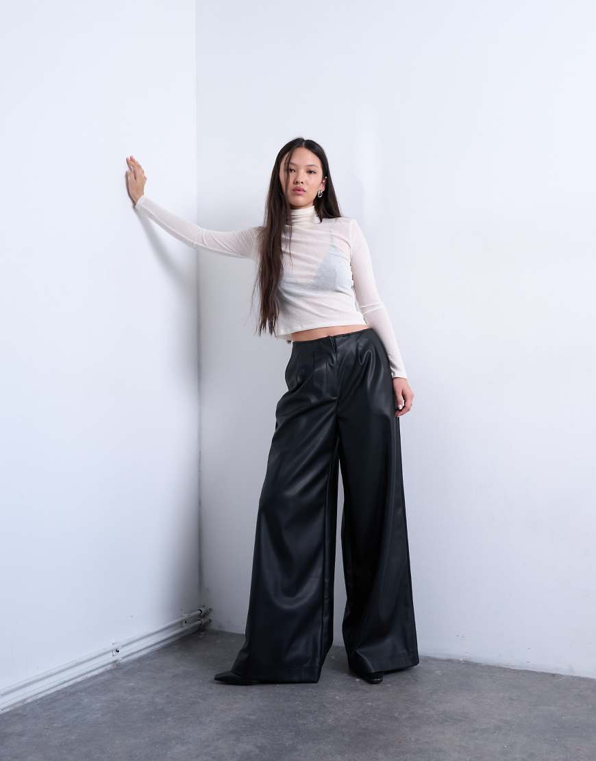 Pantalon ultra ample en similicuir - Noir 34