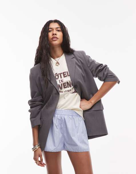 Topshop - Pantaloncini boxer blu a righe in coordinato - view 1