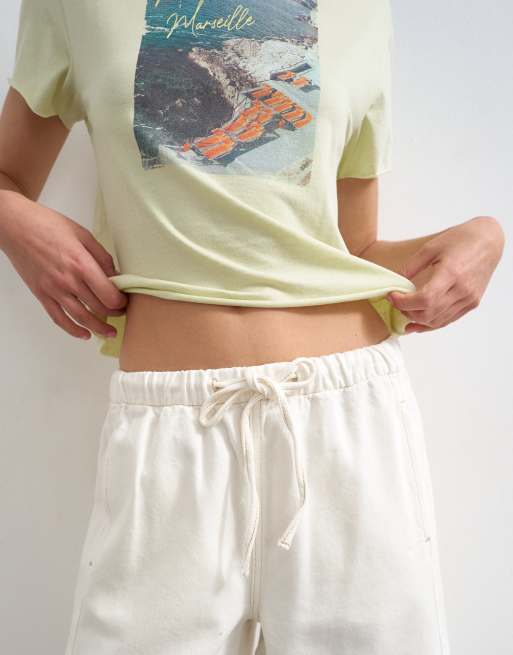 Topshop - Pantaloncini di jeans facili da indossare color osso, 3 di 5