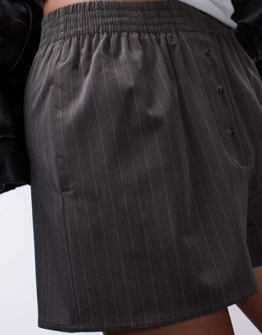 Topshop - Pantaloncini grigi gessati stile boxer in coordinato, 3 di 5