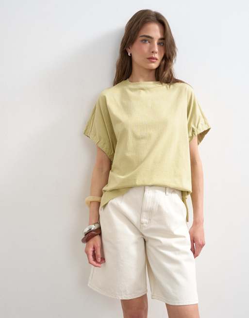 Topshop - Pantaloncini in denim taglio lungo a pieghe bianchi, 3 di 5