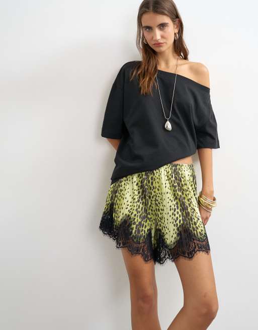 Topshop - Pantaloncini multicolore con stampa animalier e finiture in pizzo, 3 di 5
