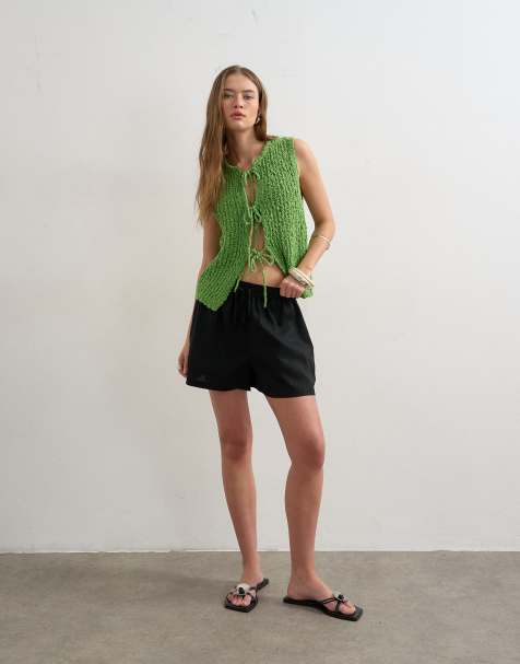 Topshop - Pantaloncini neri in lino taglio svasato - view 1