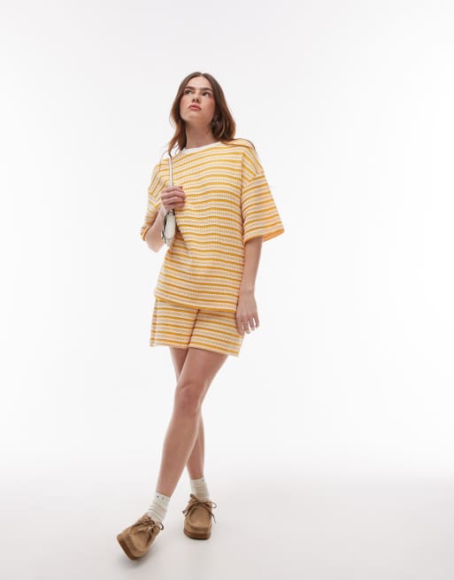 Topshop - Pantaloncini testurizzati arancioni a righe in coordinato