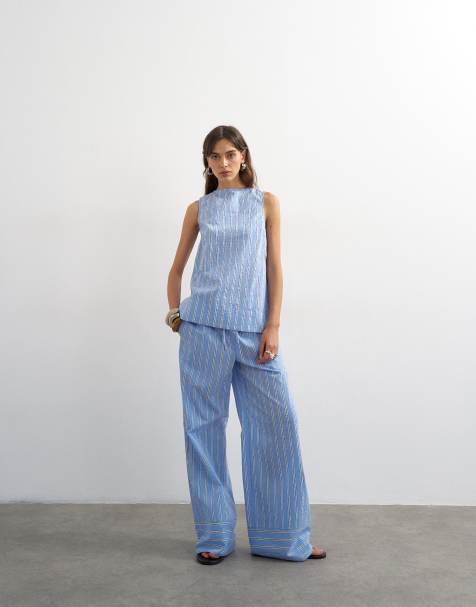 Topshop - Pantalones azules a rayas de pernera recta (parte de un conjunto) - view 1