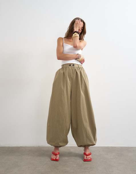 Topshop - Pantalones beis a cuadros de corte globo extragrande - view 1