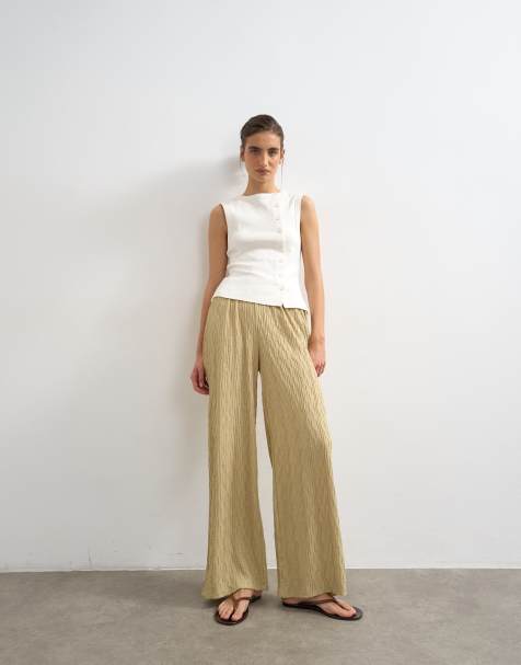 Topshop - Pantalones caquis de pernera ancha de tejido rugoso - view 1