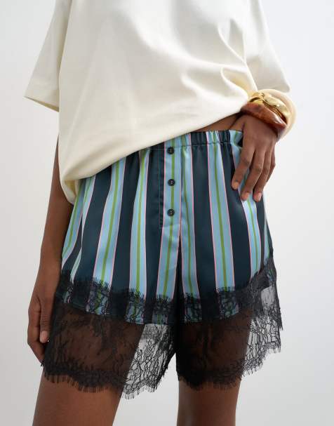 Topshop - Pantalones cortos a rayas estilo bóxer de nailon y encaje - view 1