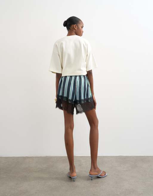 Topshop - Pantalones cortos a rayas estilo bóxer de nailon y encaje, 4 de 5