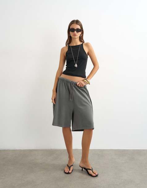 Topshop - pantalones cortos largos con detalle de lazo en gris carbón lavado - view 1