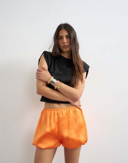 Topshop - Pantalones cortos naranjas abullonados de satén