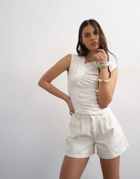 Topshop - Pantalones cortos vaqueros blancos plisados - view 1