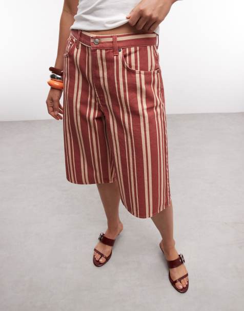 Topshop - Pantalones cortos vaqueros rojos a rayas estilo bermudas - view 1