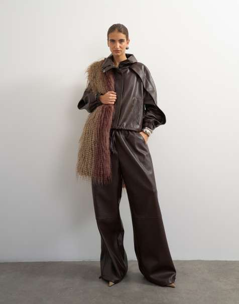 Topshop pantalones jogger de efecto piel de avestruz, de conjunto, en marrón - view 1