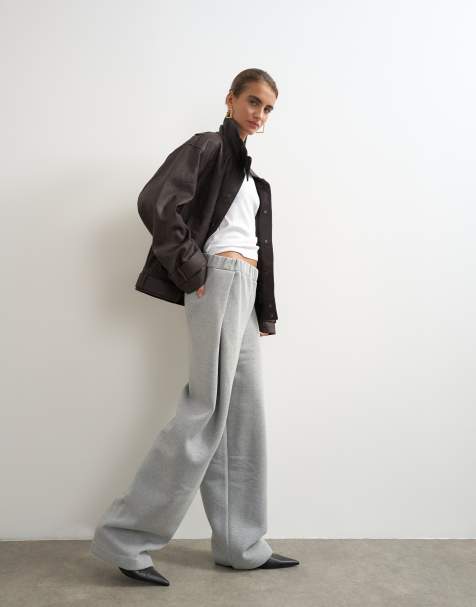 Topshop pantalones jogger de talle alto con pinzas en gris jaspeado - view 1