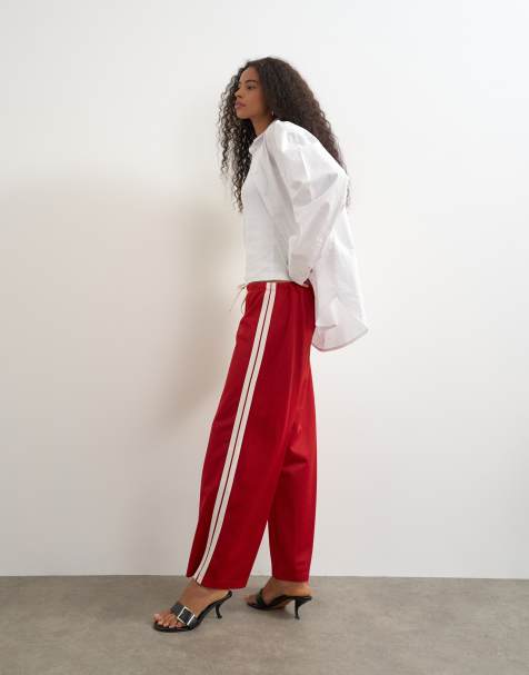 Topshop - pantalones rectos cropped con detalle de rayas en rojo - view 1