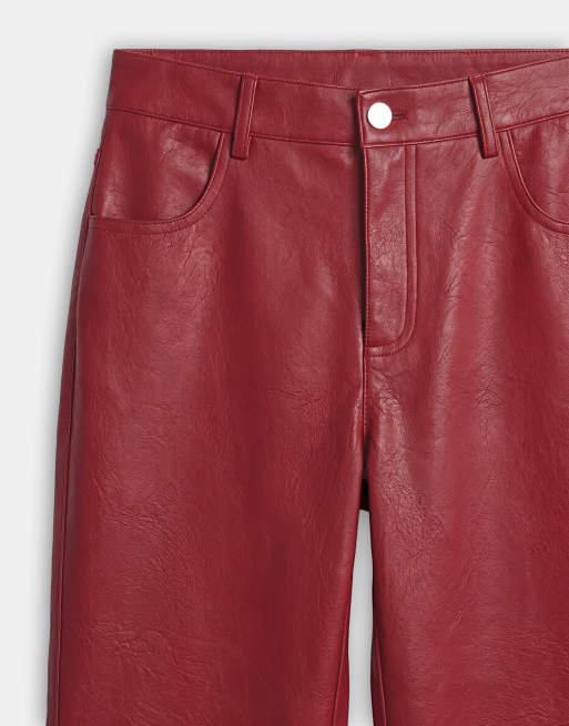 Topshop - pantalones rectos de cuero sintético en cherry, 8 de 9