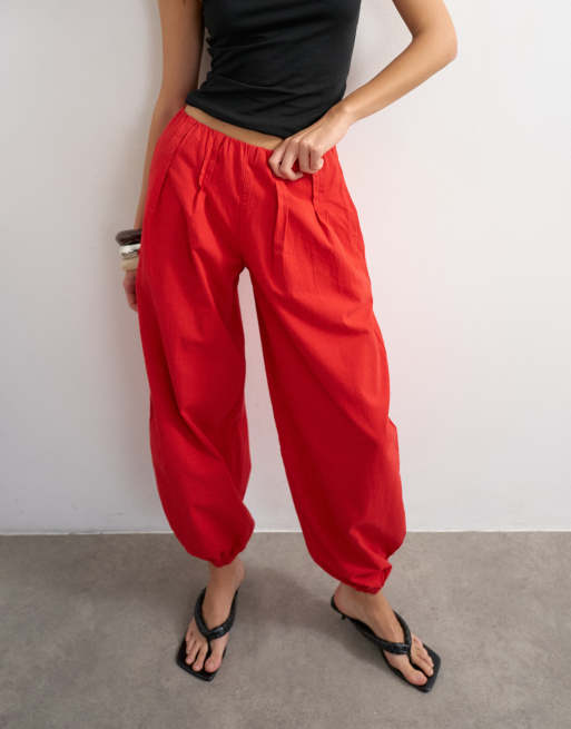 Topshop - Pantalones roja de corte bombacho de popelina, 3 de 5