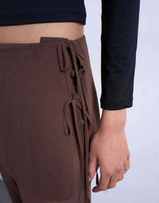 Topshop - Pantaloni a doppio strato marroni trasparenti con gonna, 4 di 5