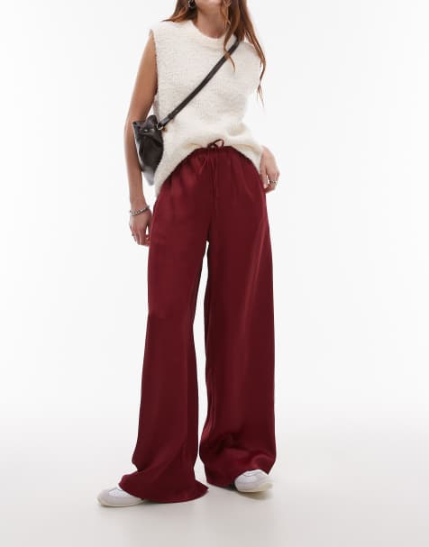 Topshop - Pantaloni a fondo ampio allacciati in vita in raso - view 1