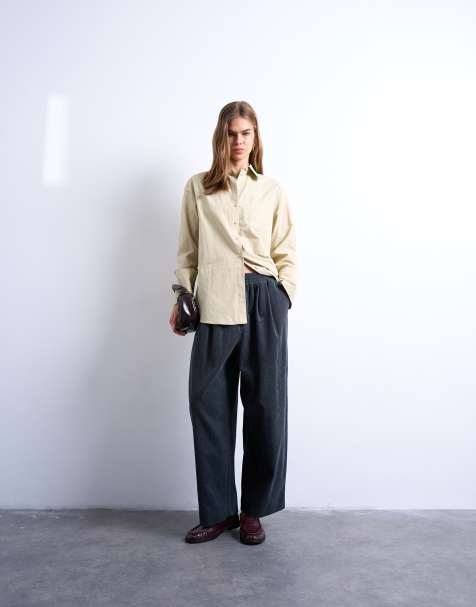 Topshop - Pantaloni a fondo ampio color ardesia in tessuto a coste - view 1