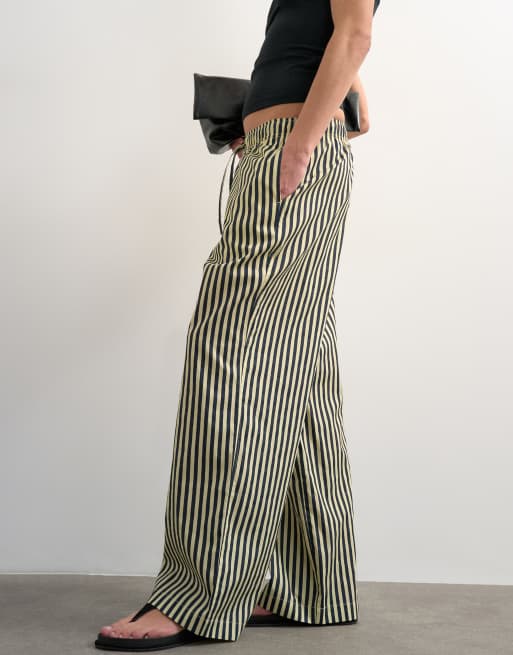 Topshop - Pantaloni a fondo ampio in popeline blu navy a righe, 2 di 5