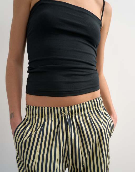 Topshop - Pantaloni a fondo ampio in popeline blu navy a righe, 3 di 5