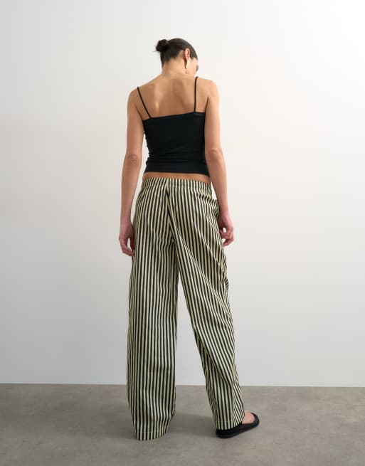 Topshop - Pantaloni a fondo ampio in popeline blu navy a righe, 5 di 5