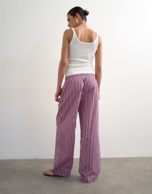 Topshop - Pantaloni a fondo ampio in popeline rosa a righe, 2 di 5