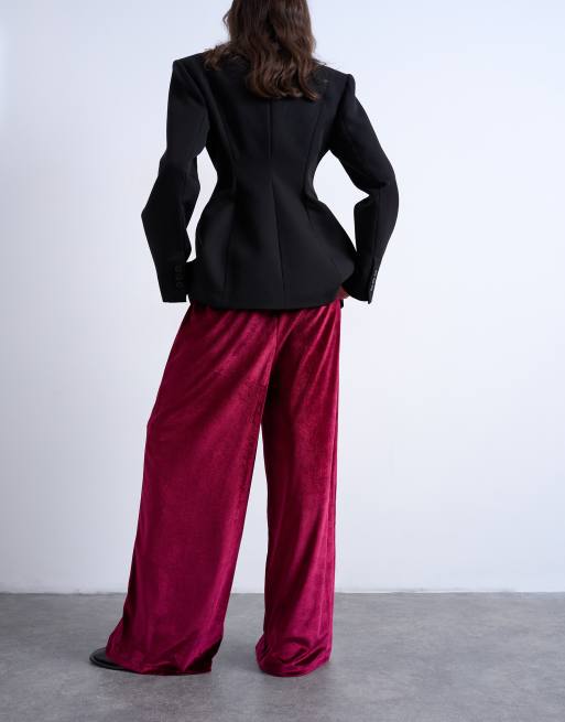 Topshop - Pantaloni a fondo ampio in velluto bordeaux, 3 di 5
