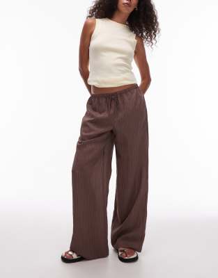 Topshop - Pantaloni a fondo ampio marrone cioccolato a righe con coulisse in coordinato - view 1
