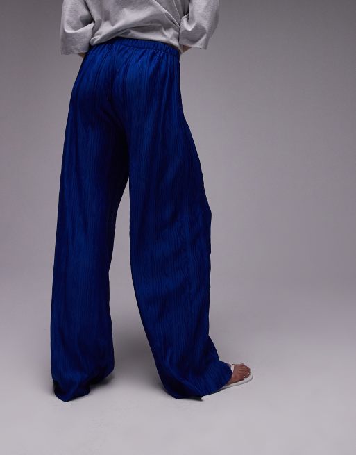 Topshop - Pantaloni a fondo ampio stropicciati plissé cobalto, 3 di 5