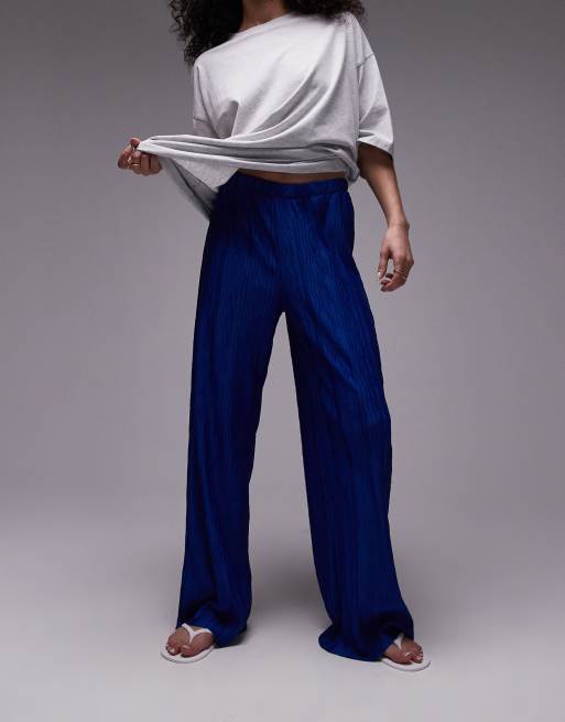 Topshop - Pantaloni a fondo ampio stropicciati plissé cobalto, 4 di 5