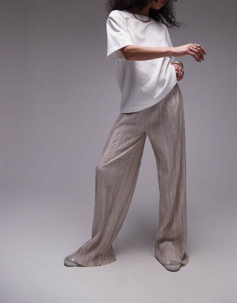 Topshop - Pantaloni a fondo ampio stropicciati plissé color pietra - view 1