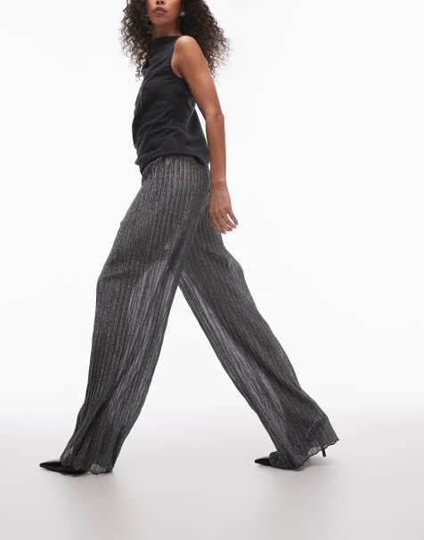 Topshop - Pantaloni a fondo ampio trasparenti color nero e argento metallizzato - view 1