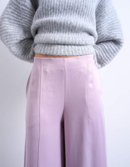 Topshop - Pantaloni a fondo super ampio rosa in raso, 2 di 5