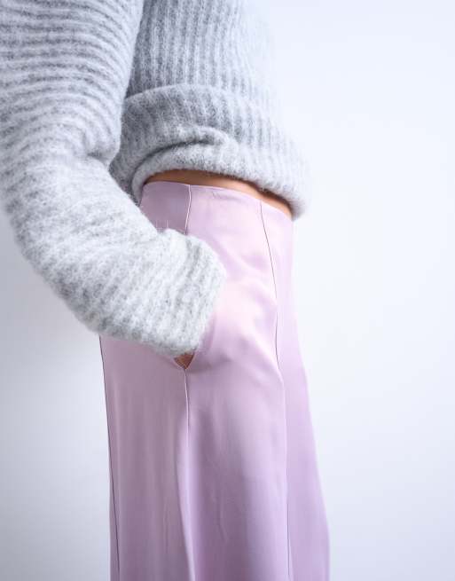 Topshop - Pantaloni a fondo super ampio rosa in raso, 4 di 5