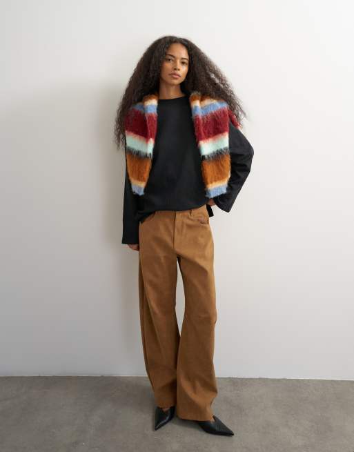 Topshop pantaloni a gamba bombata in camoscio sintetico color cuoio, 1 di 5