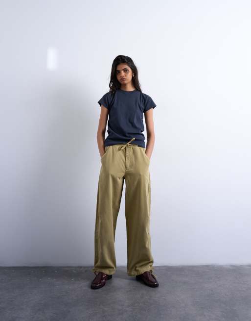 Topshop - Pantaloni a palloncino con coulisse in vita color sabbia