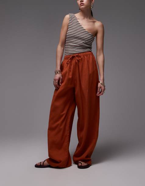 Topshop - Pantaloni a palloncino in lino color arancione brunito - view 1