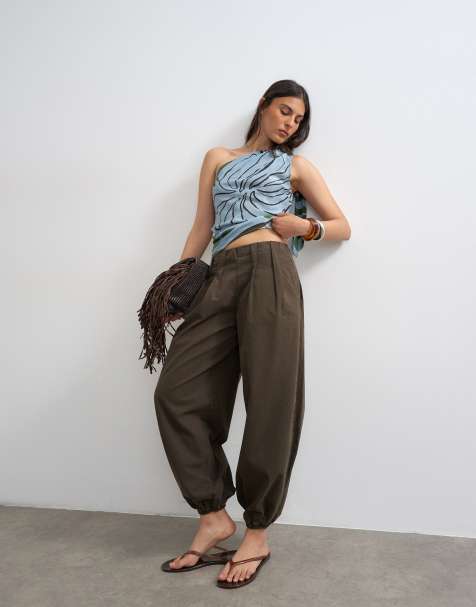 Topshop - Pantaloni a palloncino in popeline color cioccolato - view 1
