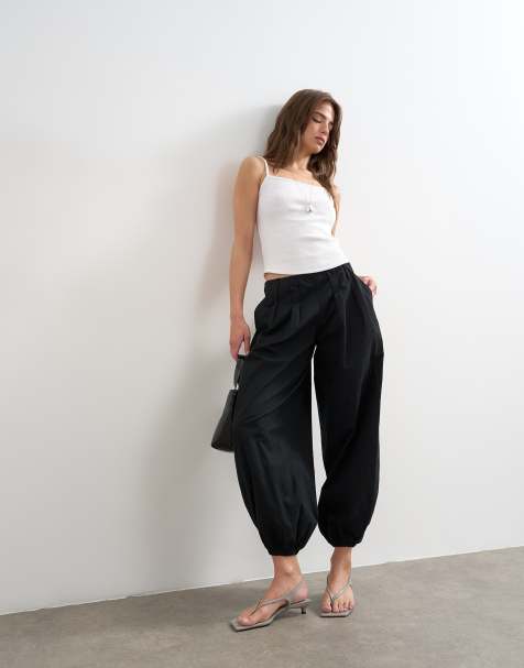Topshop - Pantaloni a palloncino in popeline neri - view 1