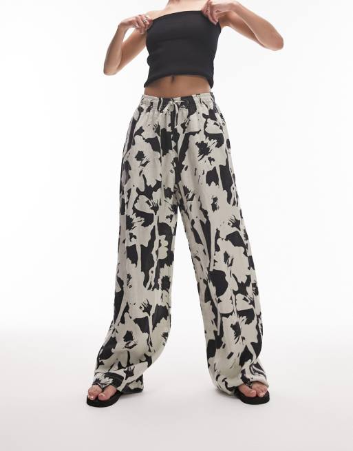 Topshop - Pantaloni a palloncino monocromatici con stampa a fiori in lino in coordinato
