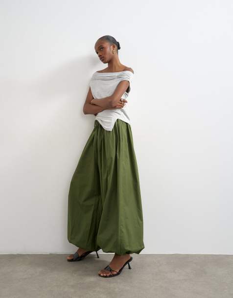 Topshop - Pantaloni a palloncino oversize color kaki con fondo elasticizzato - view 1