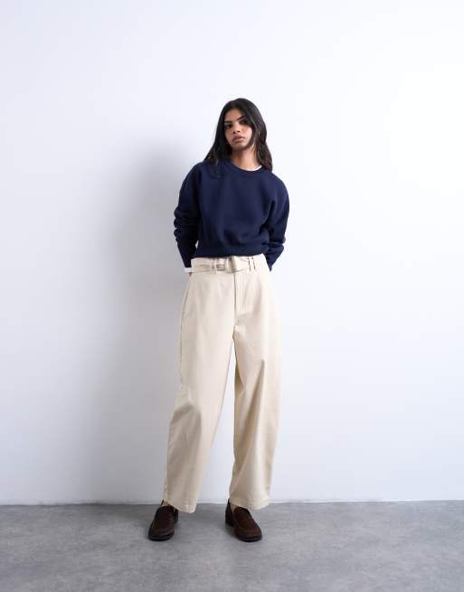 Topshop - Pantaloni a vita alta colore neutro con cintura